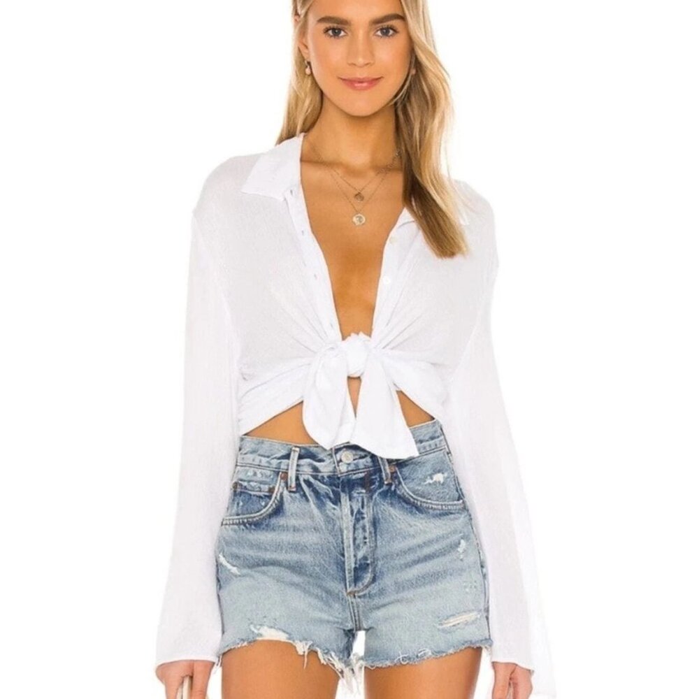 Lover's & Friends Whitney Beach Shirt in Coconut White Size XS - Picture 3 of 8